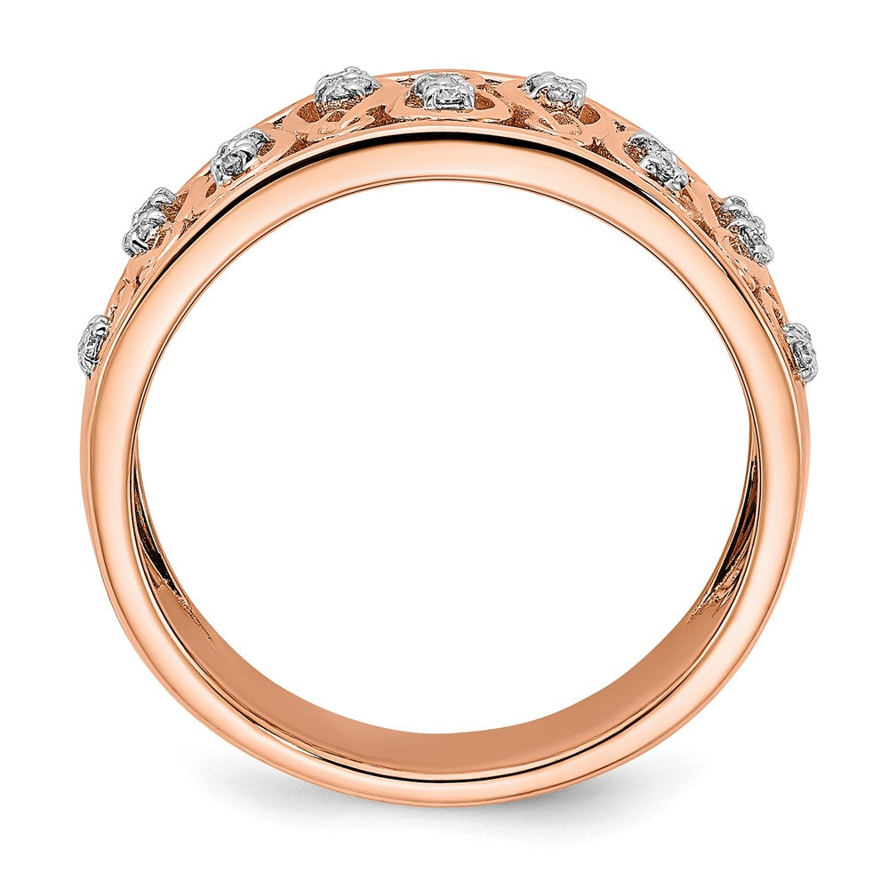 Solid 14k Rose Gold Polished Simulated CZ Fancy Filigree Band