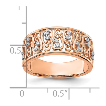 Solid 14k Rose Gold Polished Simulated CZ Fancy Filigree Band
