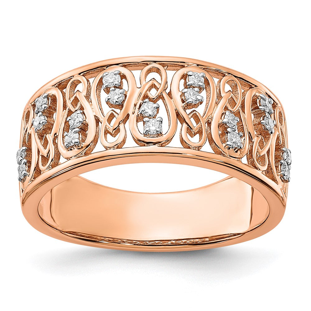 Solid 14k Rose Gold Polished Simulated CZ Fancy Filigree Band