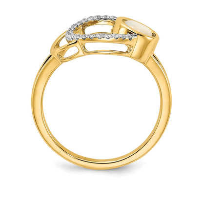 14K Yellow Gold Polished Real Diamond u0026 Opal Circle Ring