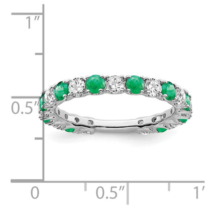 Solid 14k White Gold Created Simulated Emerald and CZ Band