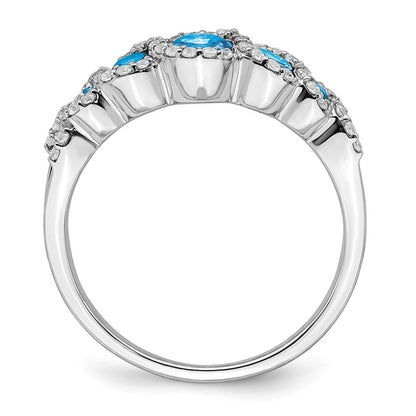 14k White Gold Blue Topaz and Real Diamond Ring