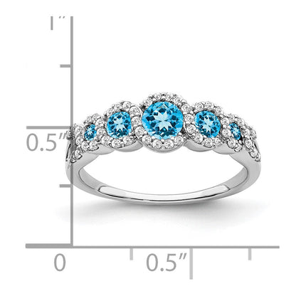 14k White Gold Blue Topaz and Real Diamond Ring