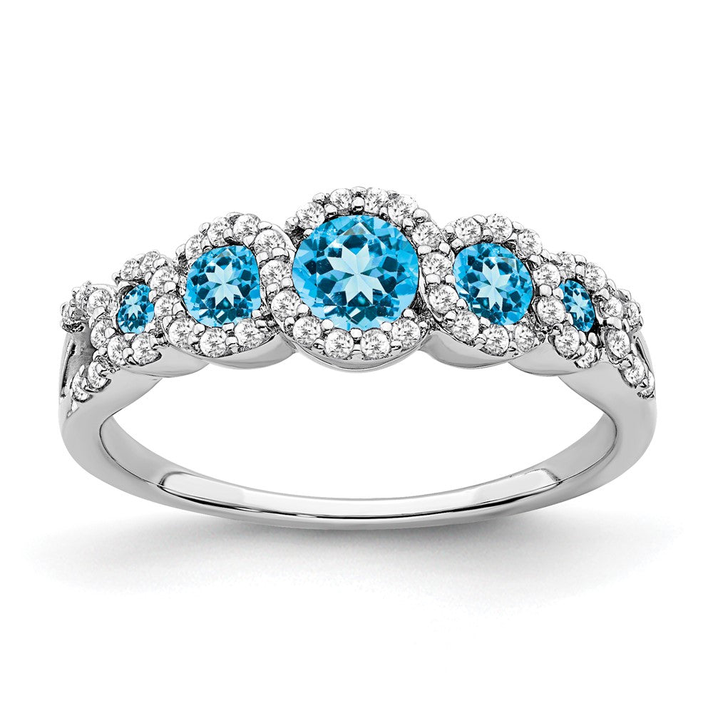 14k White Gold Blue Topaz and Real Diamond Ring