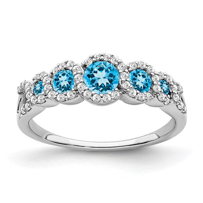 14k White Gold Blue Topaz and Real Diamond Ring