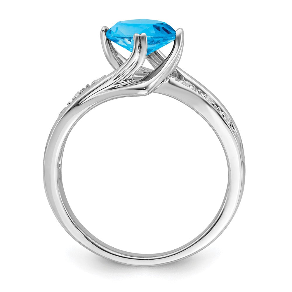 14k White Gold Blue Topaz and Real Diamond Ring