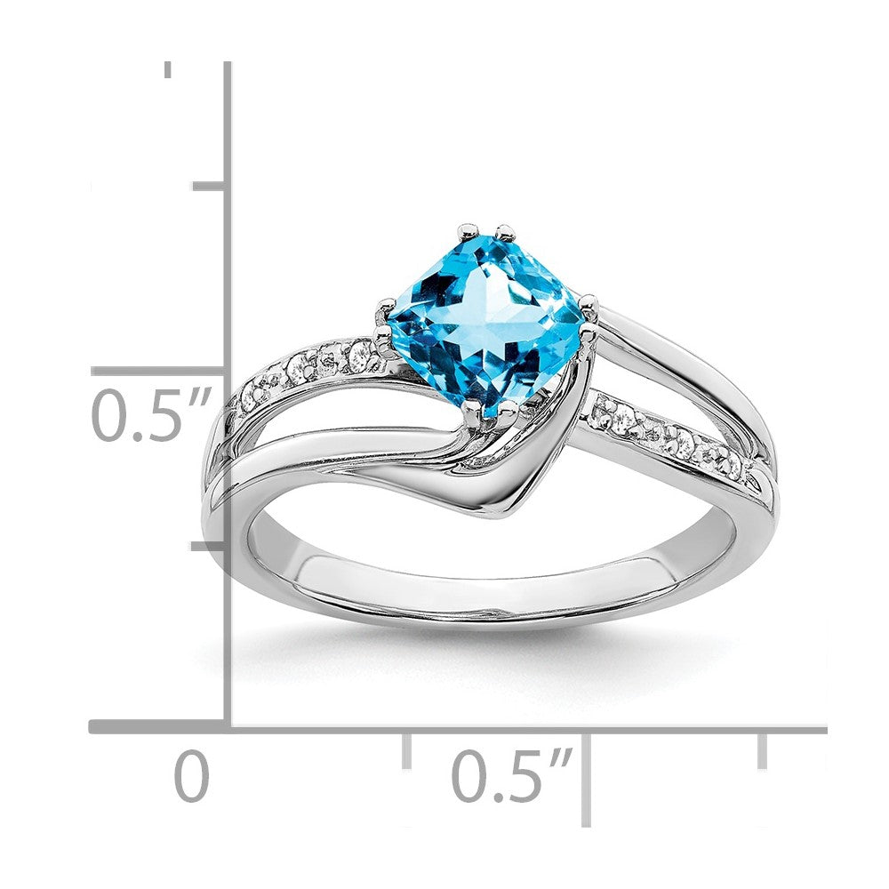 14k White Gold Blue Topaz and Real Diamond Ring