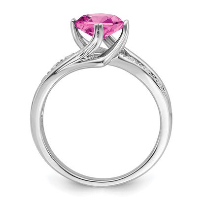 14k White Gold Created Pink Sapphire and Real Diamond Ring
