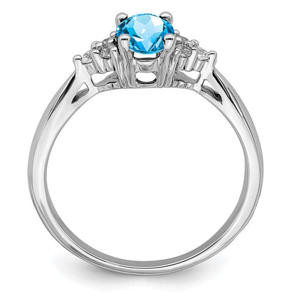 14k White Gold Blue Topaz and Real Diamond Ring