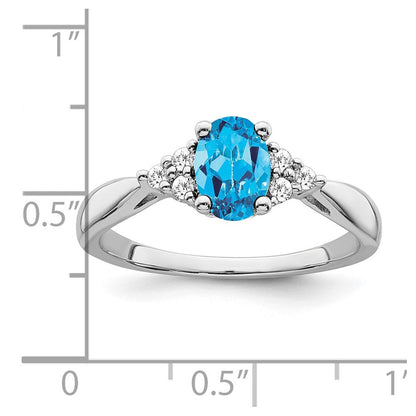 14k White Gold Blue Topaz and Real Diamond Ring