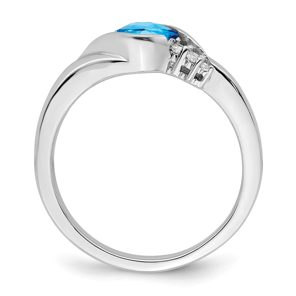 14k White Gold Blue Topaz and Real Diamond Ring