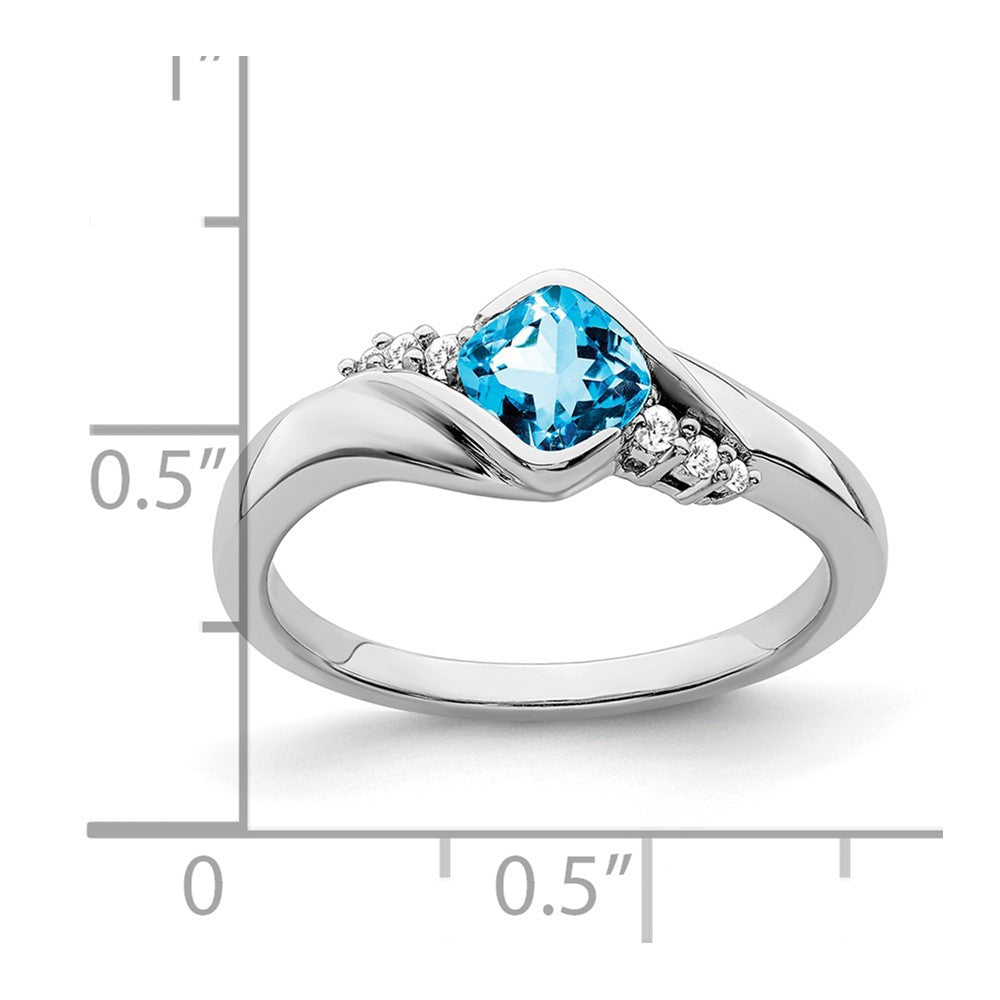 14k White Gold Blue Topaz and Real Diamond Ring