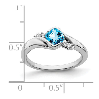 14k White Gold Blue Topaz and Real Diamond Ring