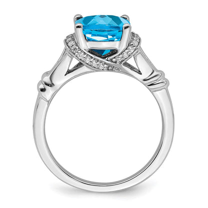 14k White Gold Blue Topaz and Real Diamond Ring
