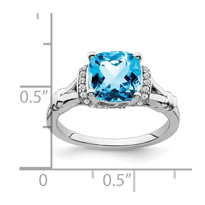 14k White Gold Blue Topaz and Real Diamond Ring