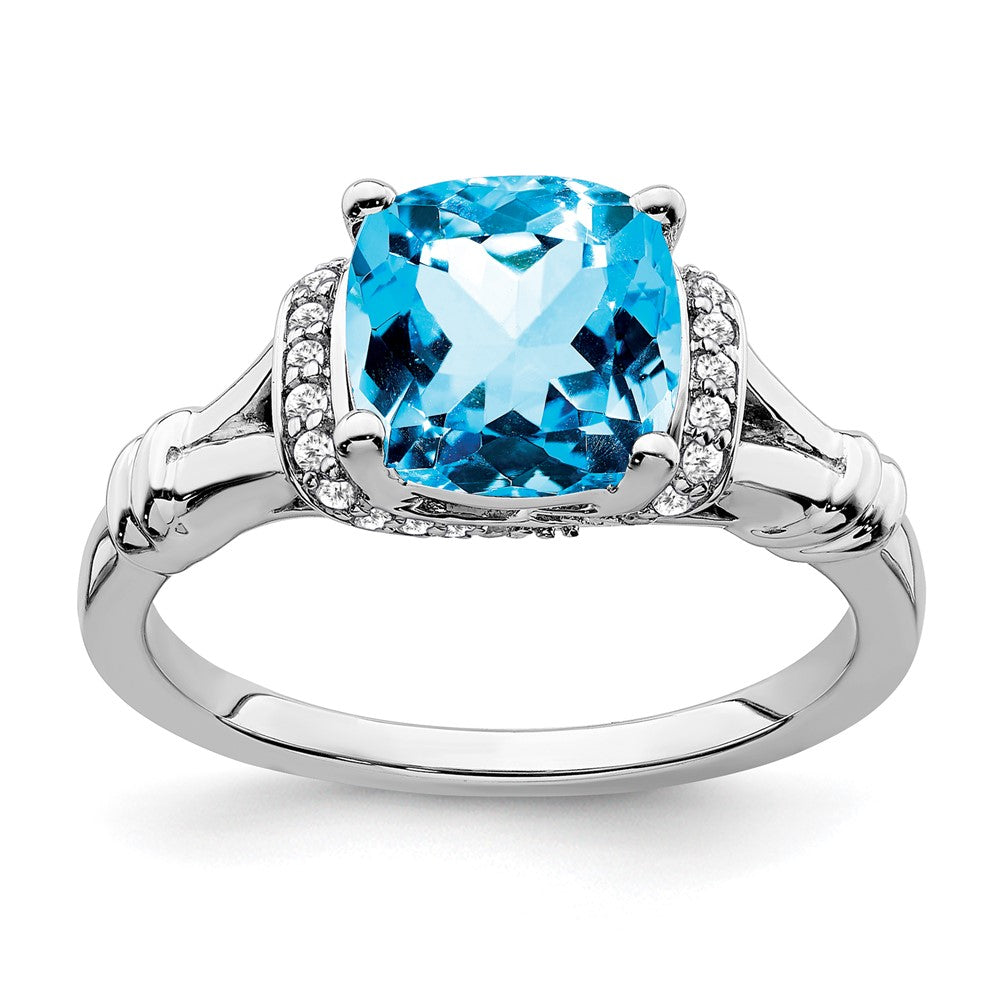 14k White Gold Blue Topaz and Real Diamond Ring