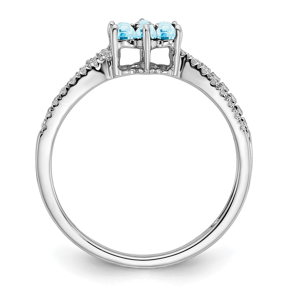 14k White Gold Blue Topaz and Real Diamond Floral Ring