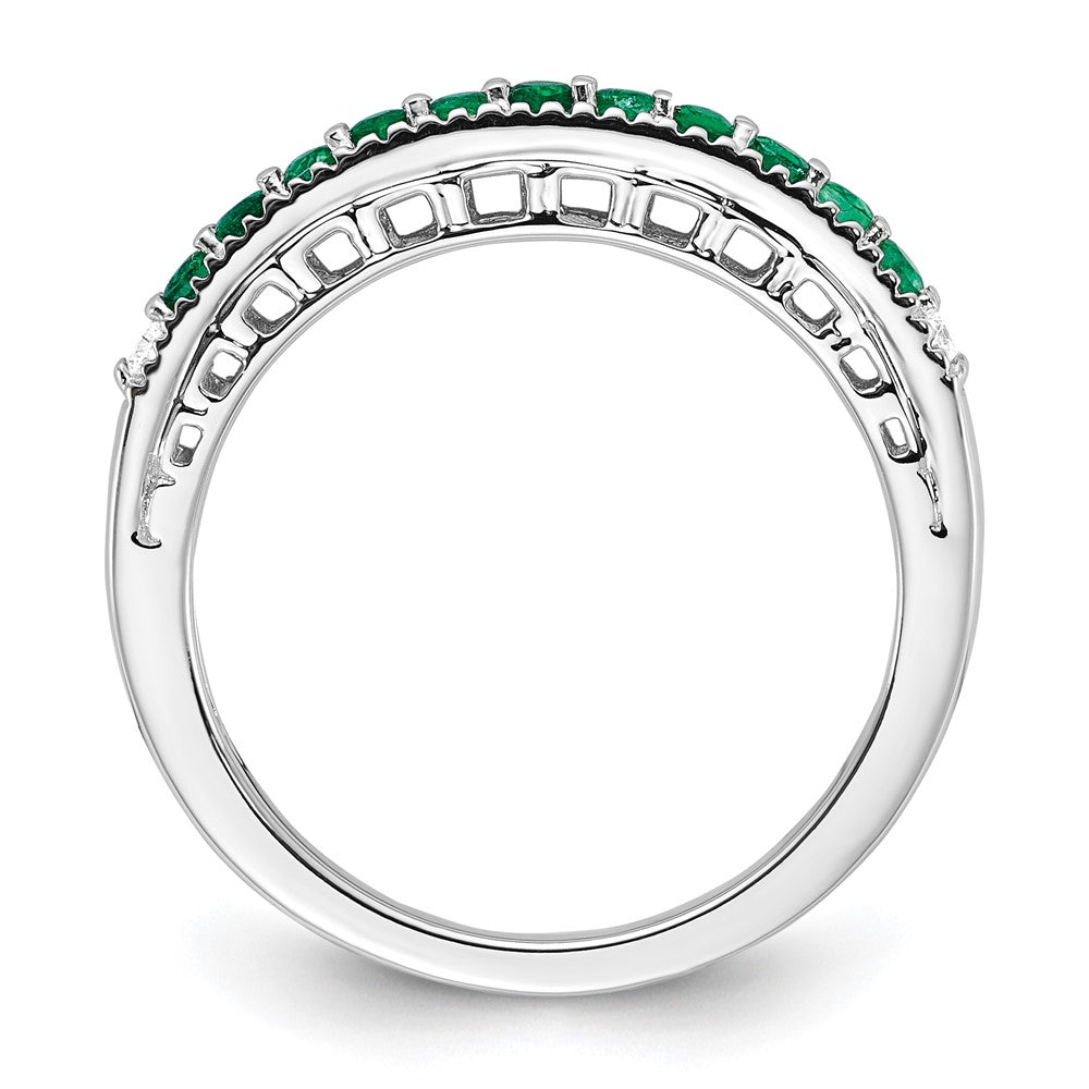 Solid 14k White Gold Simulated Emerald and CZ Band