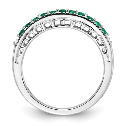 Solid 14k White Gold Simulated Emerald and CZ Band