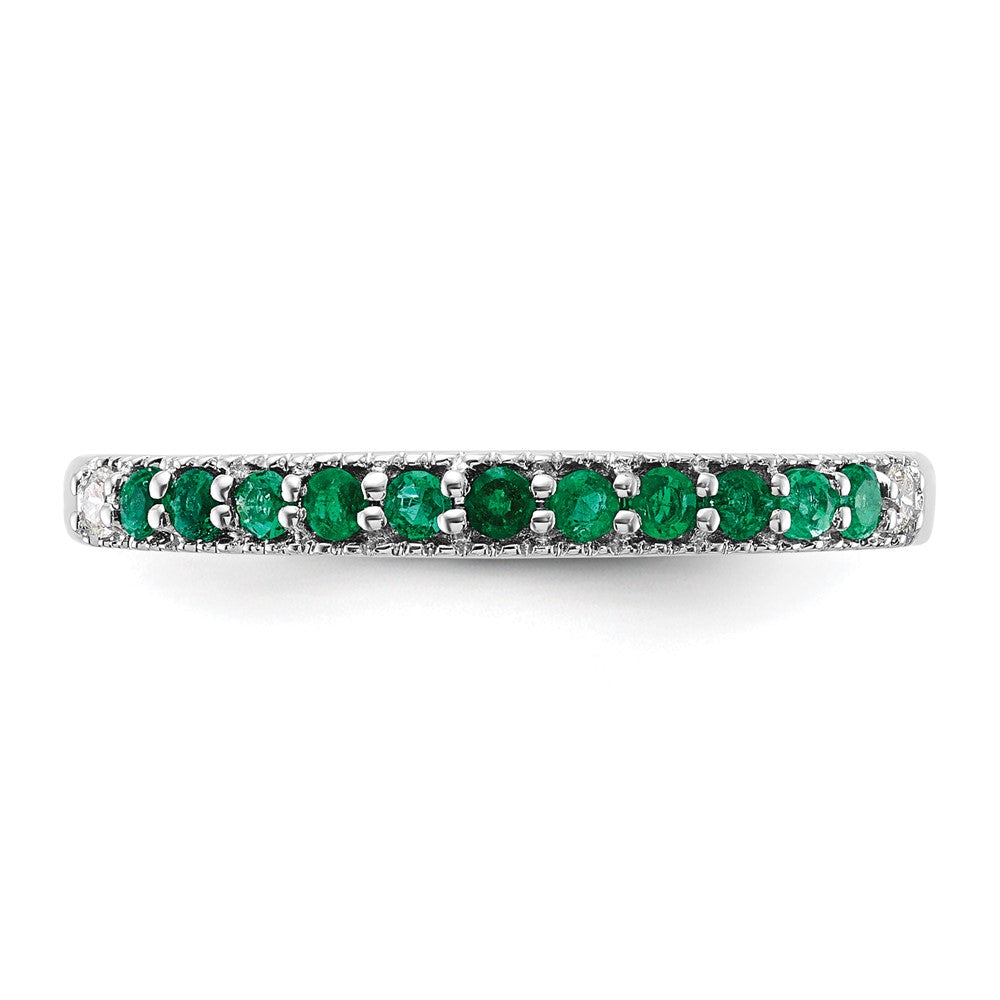 Solid 14k White Gold Simulated Emerald and CZ Band