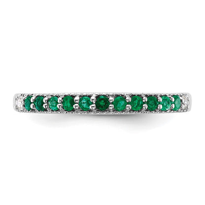 Solid 14k White Gold Simulated Emerald and CZ Band