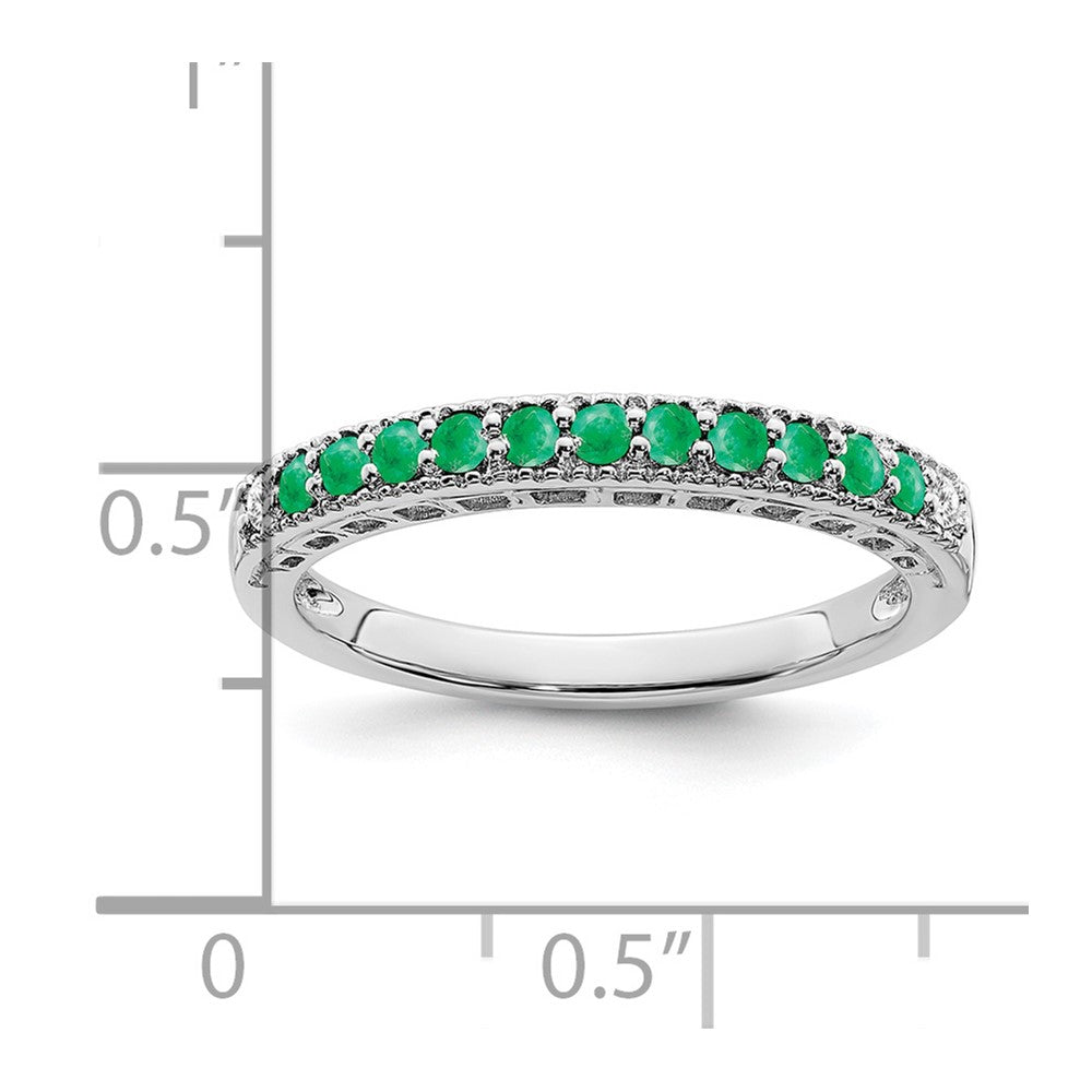 Solid 14k White Gold Simulated Emerald and CZ Band