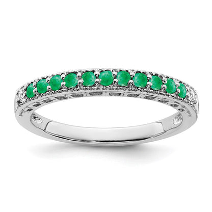 14k White Gold Emerald and Real Diamond Band