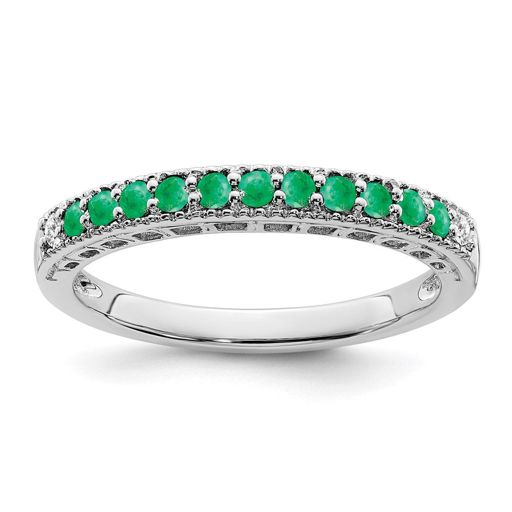 Solid 14k White Gold Simulated Emerald and CZ Band