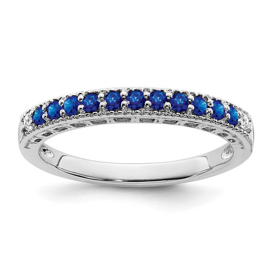 Solid 14k White Gold Simulated Sapphire and CZ Band