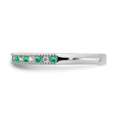 Solid 14k White Gold Simulated Emerald and CZ Band