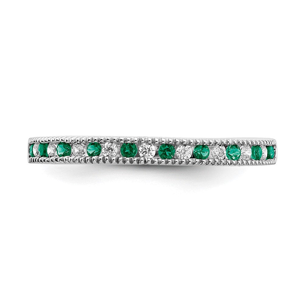 Solid 14k White Gold Simulated Emerald and CZ Band