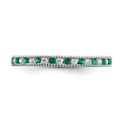 Solid 14k White Gold Simulated Emerald and CZ Band