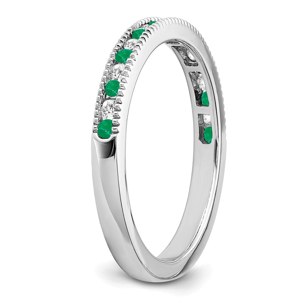 Solid 14k White Gold Simulated Emerald and CZ Band