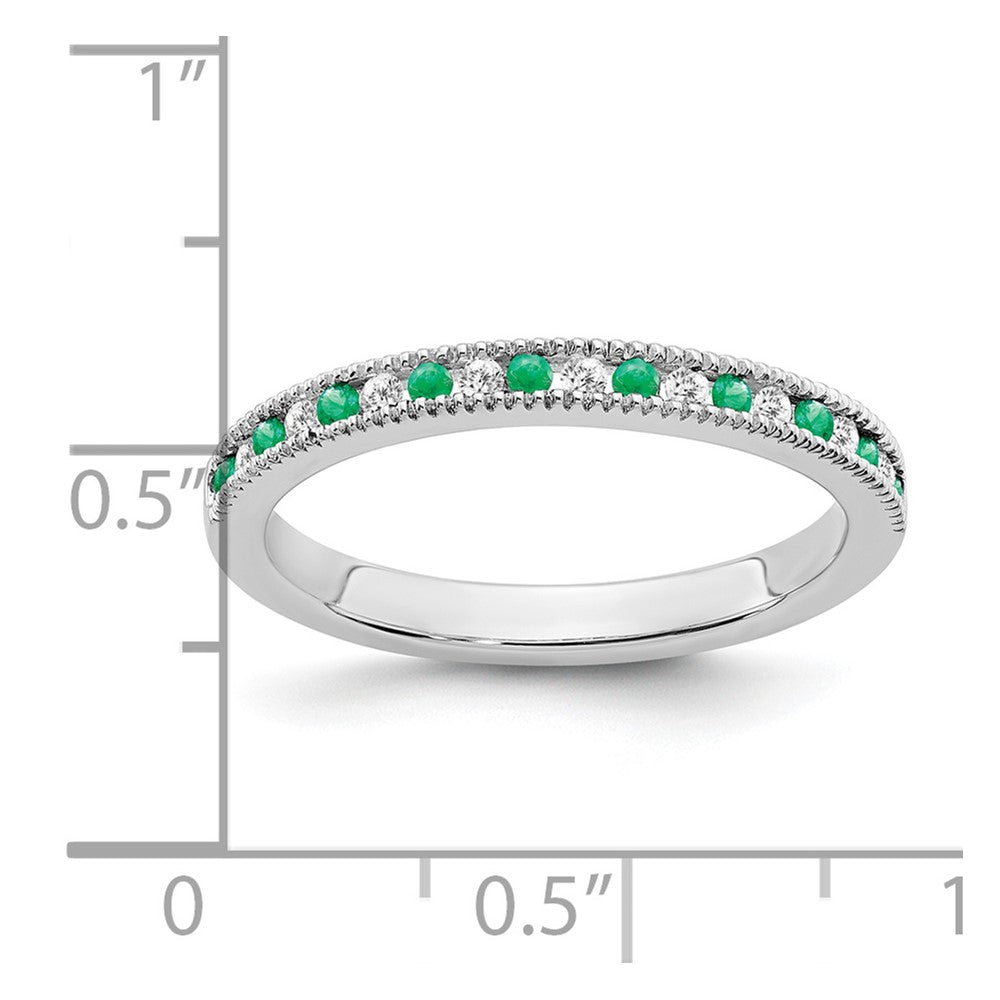 14k White Gold Emerald and Real Diamond Band