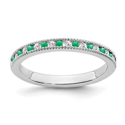 Solid 14k White Gold Simulated Emerald and CZ Band
