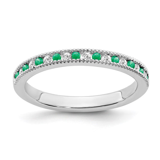 Solid 14k White Gold Simulated Emerald and CZ Band