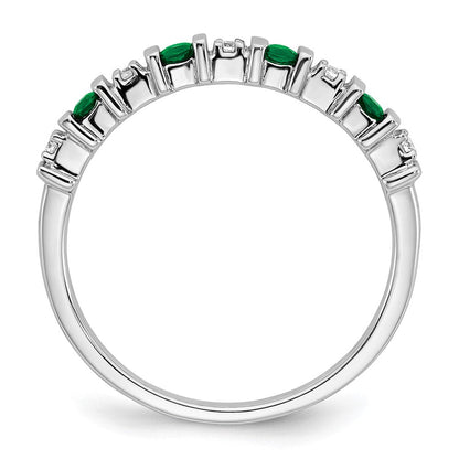 14k White Gold Emerald and Real Diamond Band