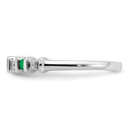 Solid 14k White Gold Simulated Emerald and CZ Band