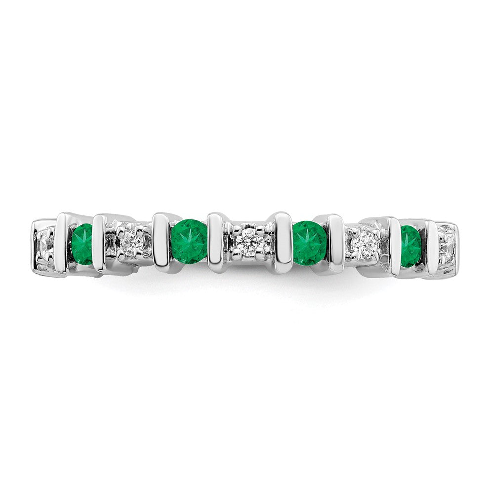 Solid 14k White Gold Simulated Emerald and CZ Band