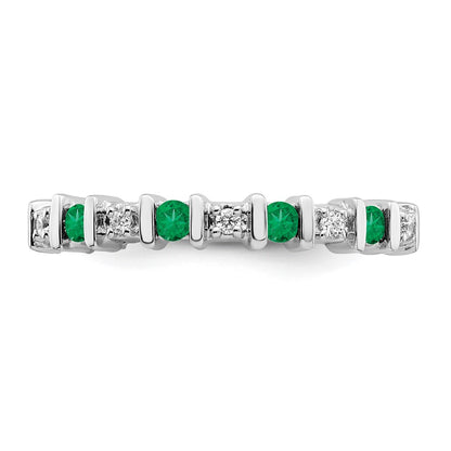 Solid 14k White Gold Simulated Emerald and CZ Band
