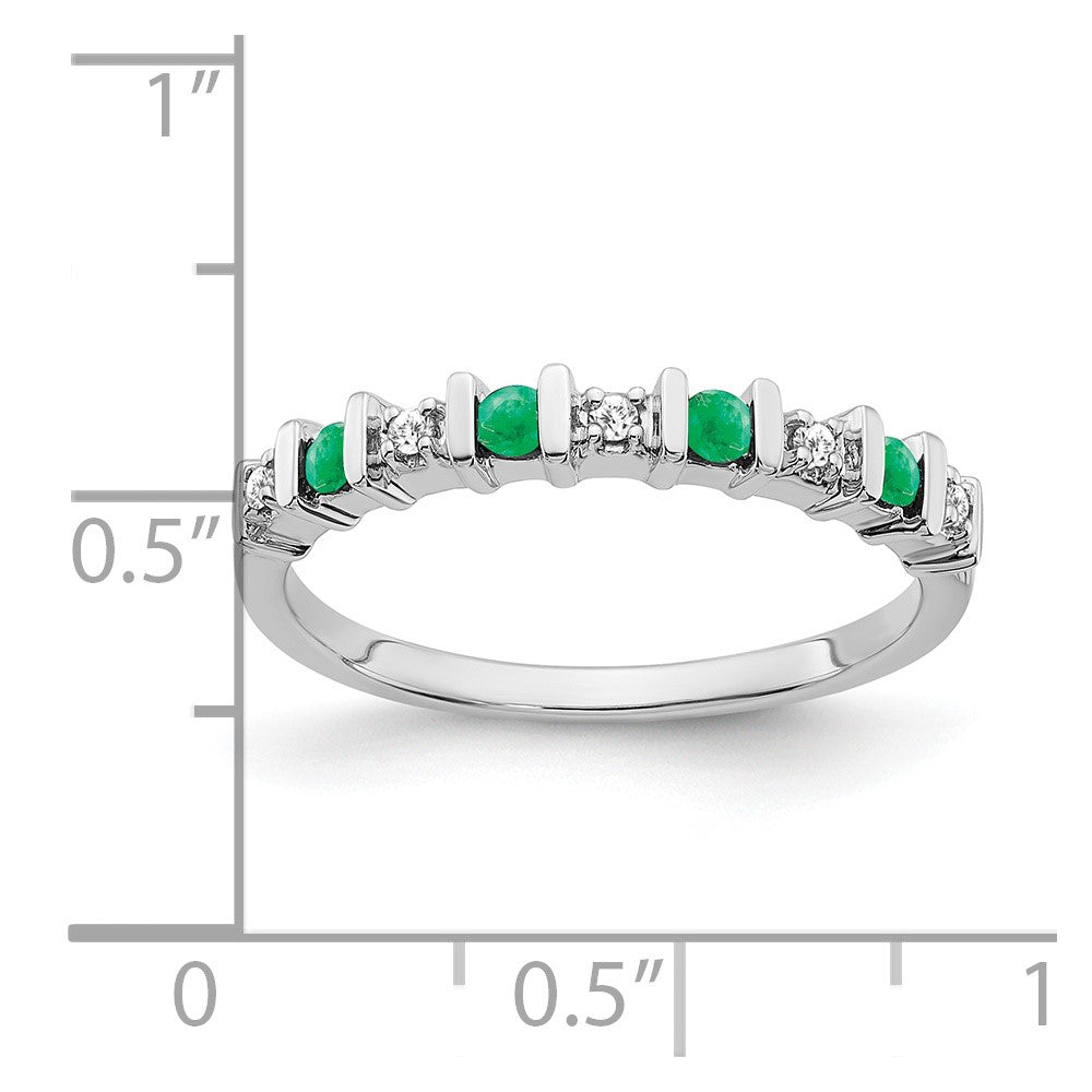 14k White Gold Emerald and Real Diamond Band