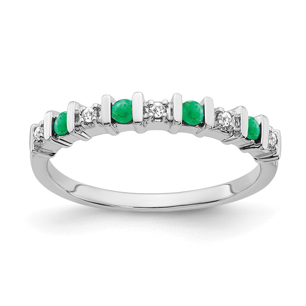 14k White Gold Emerald and Real Diamond Band