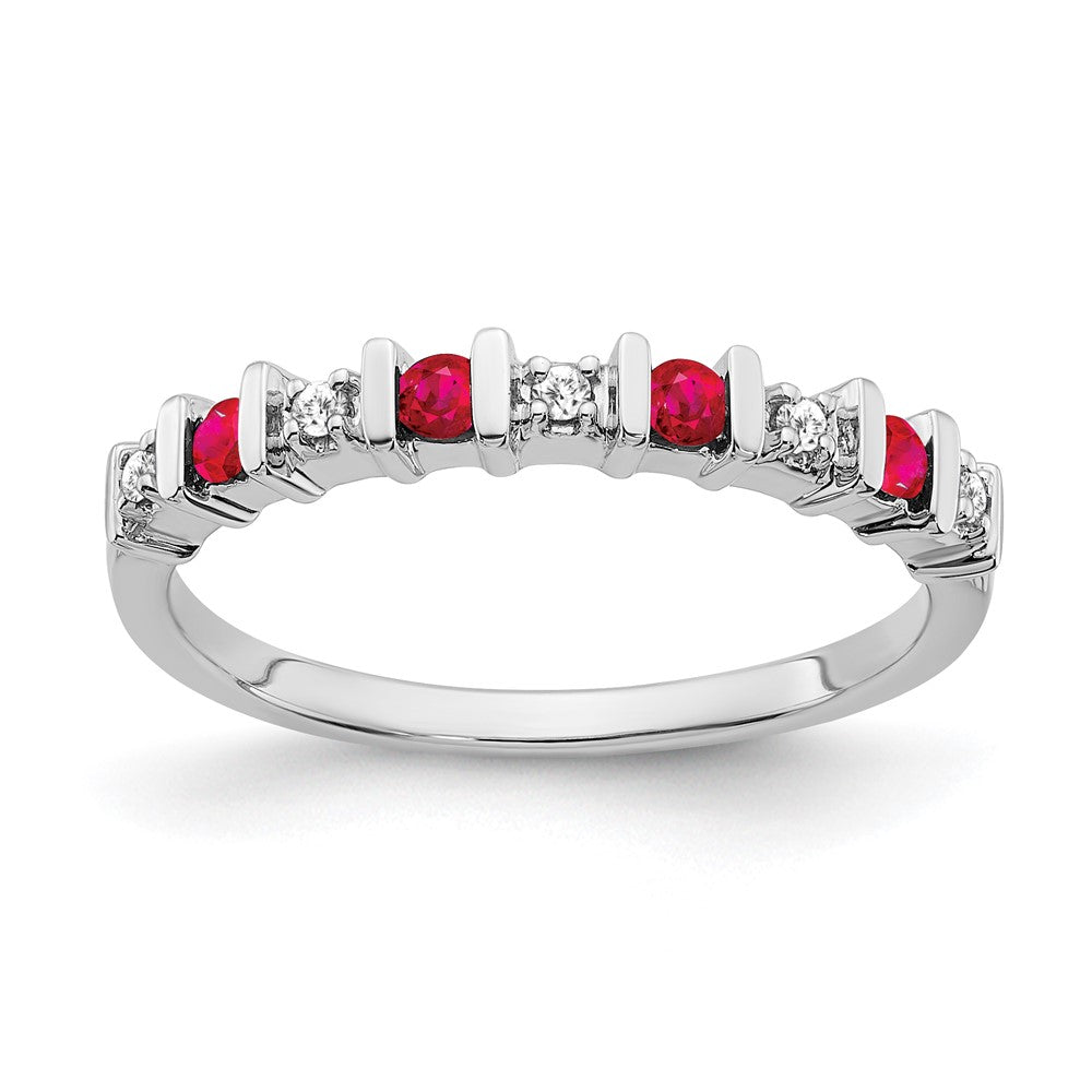 14k White Gold Ruby and Real Diamond Band