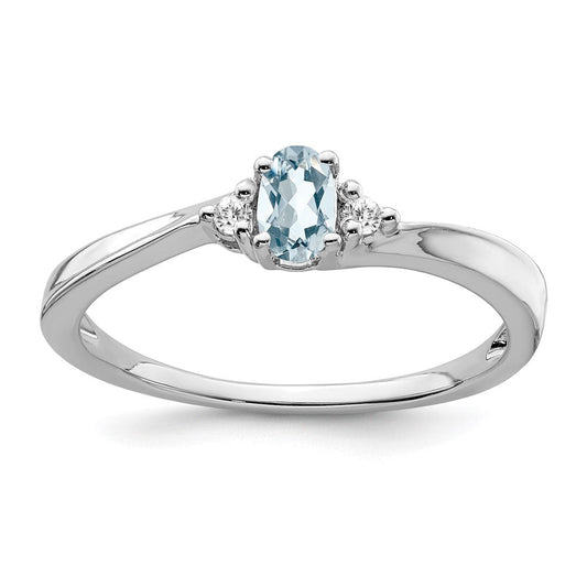 14k White Gold Aquamarine and Real Diamond Ring