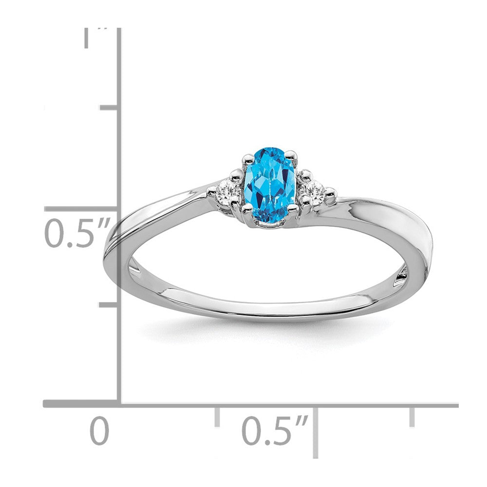 14k White Gold Blue Topaz and Real Diamond Ring