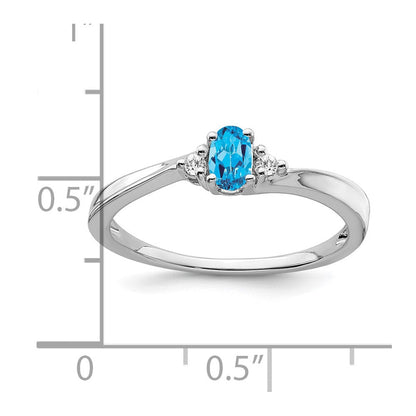 14k White Gold Blue Topaz and Real Diamond Ring