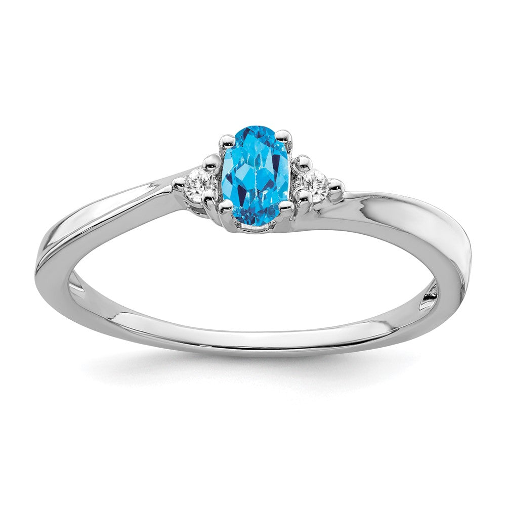 14k White Gold Blue Topaz and Real Diamond Ring