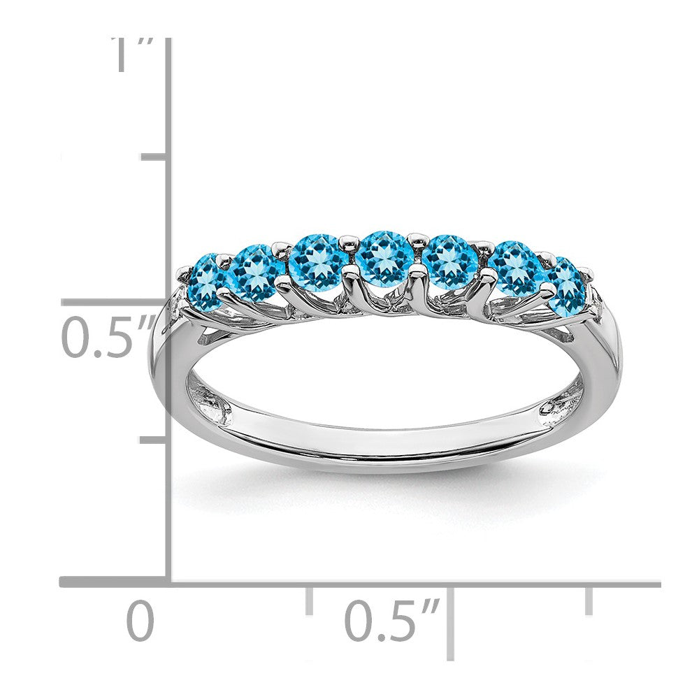 14k White Gold Blue Topaz and Real Diamond 7-stone Ring