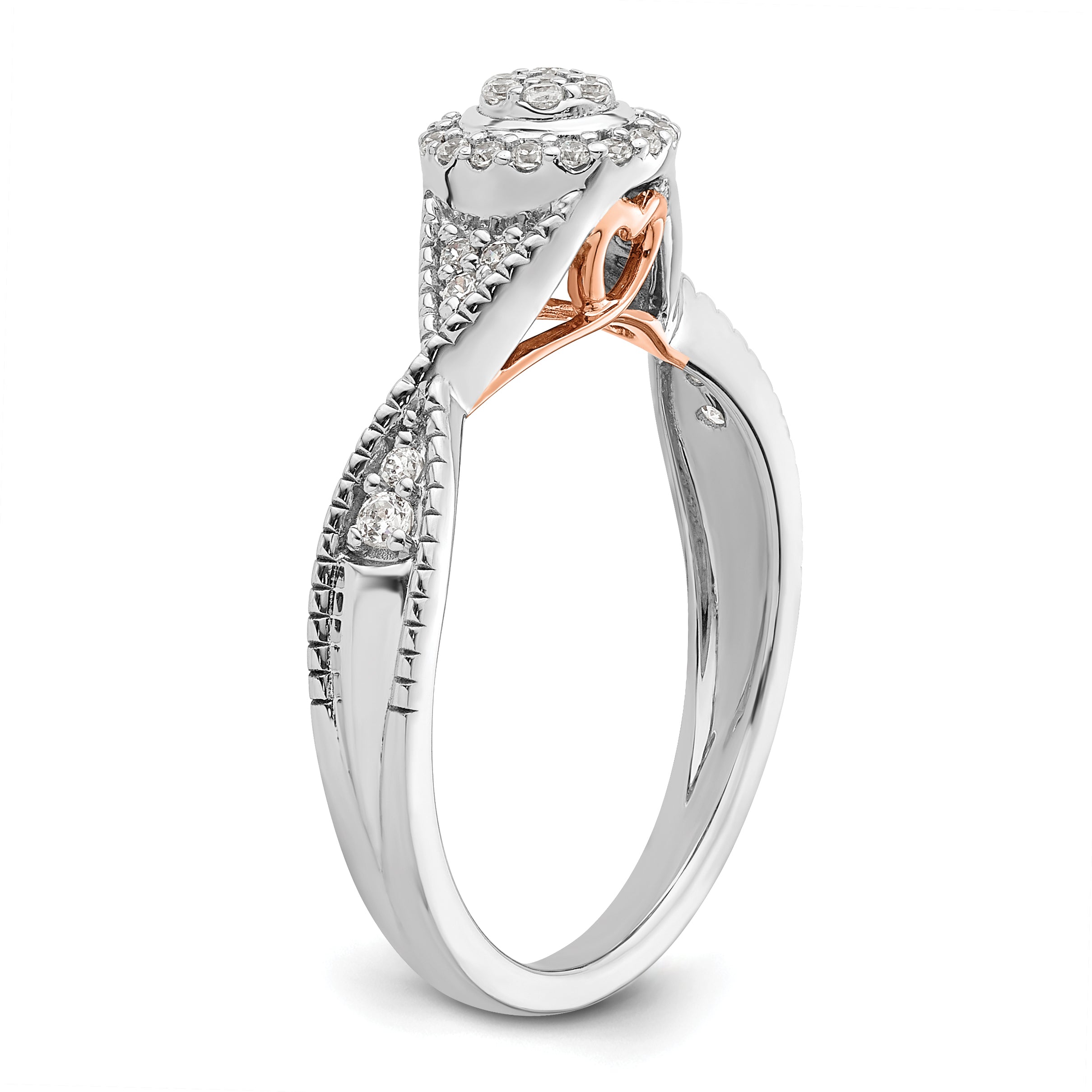 0.20ct. CZ Solid Real 14k White u0026 Rose Complete Dia. Halo Cluster Engagement Ring