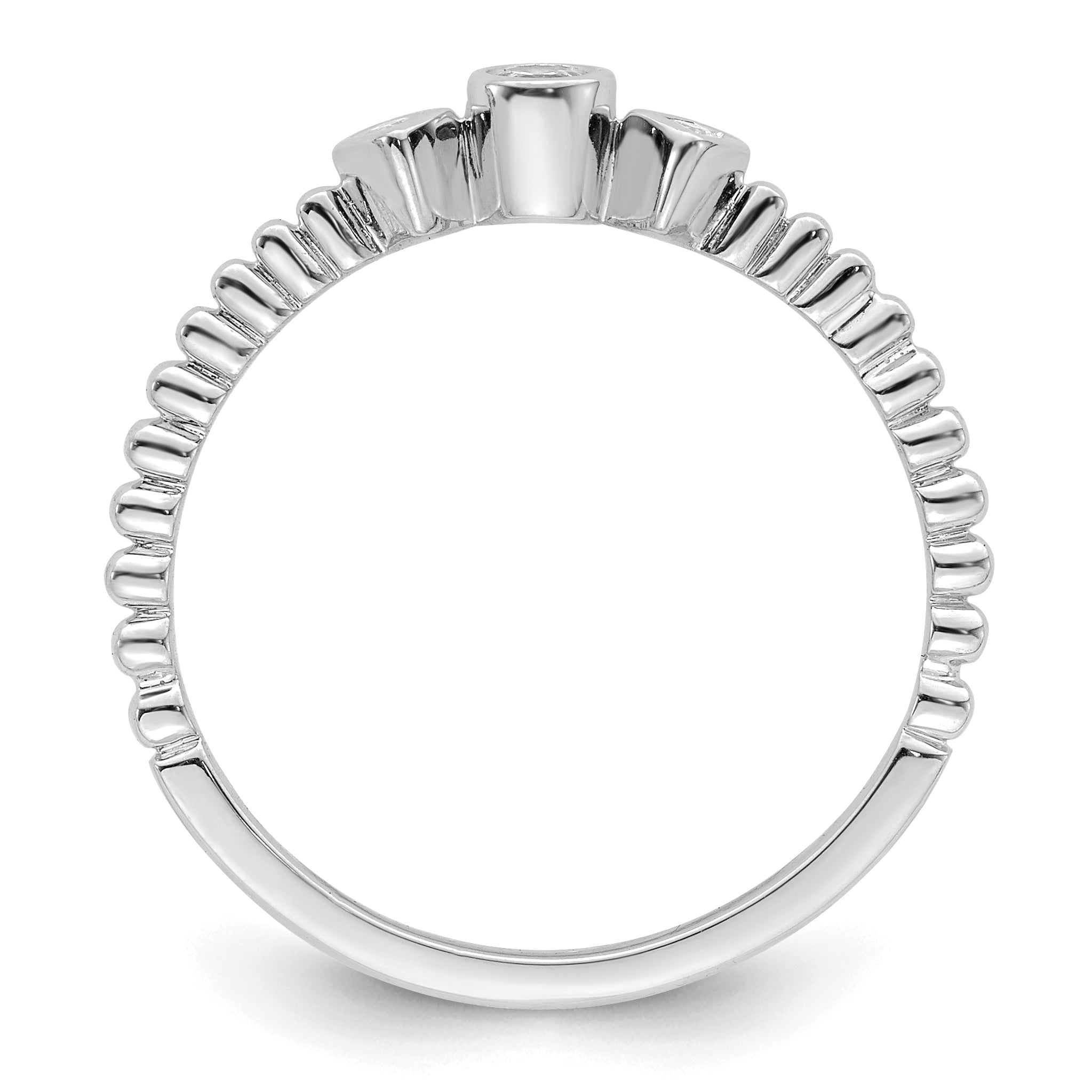 0.10ct. CZ Solid Real 14k White Polish Scalloped Wedding Band Ring Petite Round Complete Dia Ring